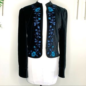 Lucky Brand Velveteen Embroidered Jacket Navy Blue